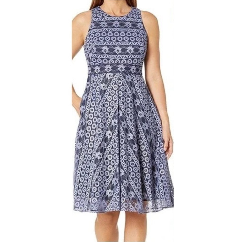 Eliza J Lace Fit Flare Dress Periwinkle‎ Blue Sz 10 Wedding Guest Bridesmaid MOB